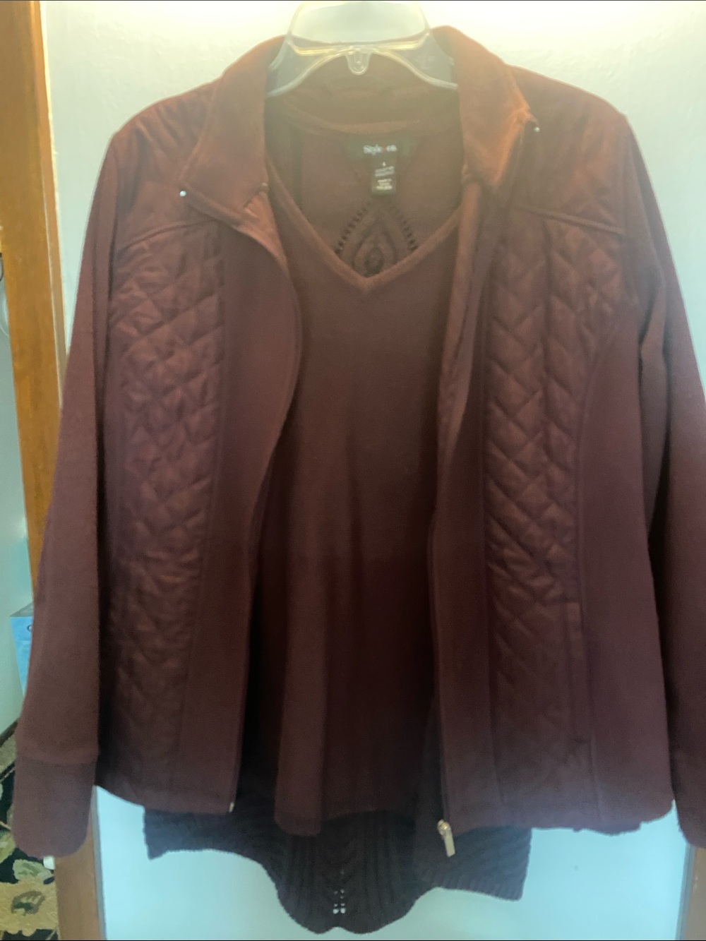 Style & Co. Quilted Front Zip Jacket/Sweater in Burgundy